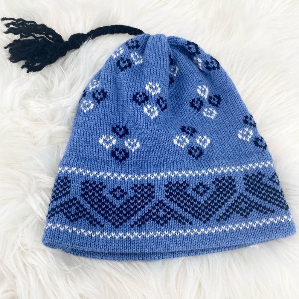Vintage Handmade Top Notch Knits USA Beanie Hat‎ hearts VTG